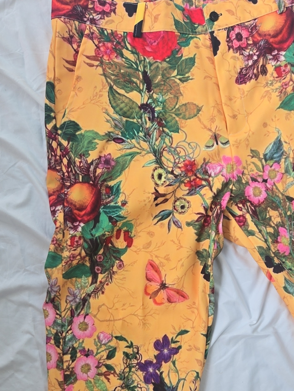 Men's Yellow Pants With Much Flowers/Foliage Front/Back Beautiful Multi Colors - Picture 5 of 13